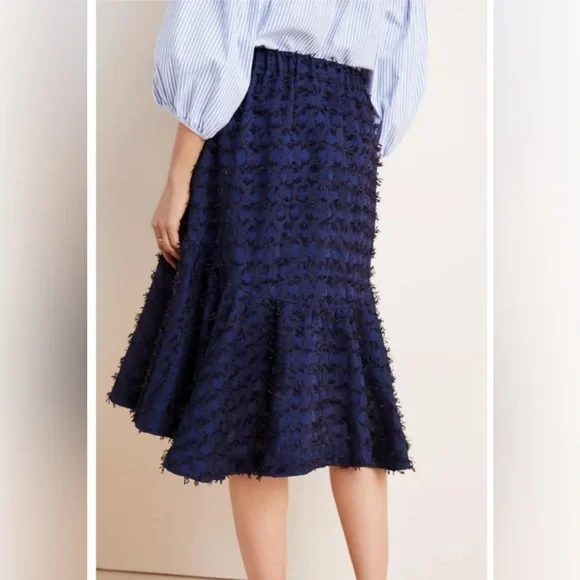 NWT Maeve Miranda Midi Skirt Womens Textured Navy Pull On Ladies XL Anthro - Picture 2 of 10